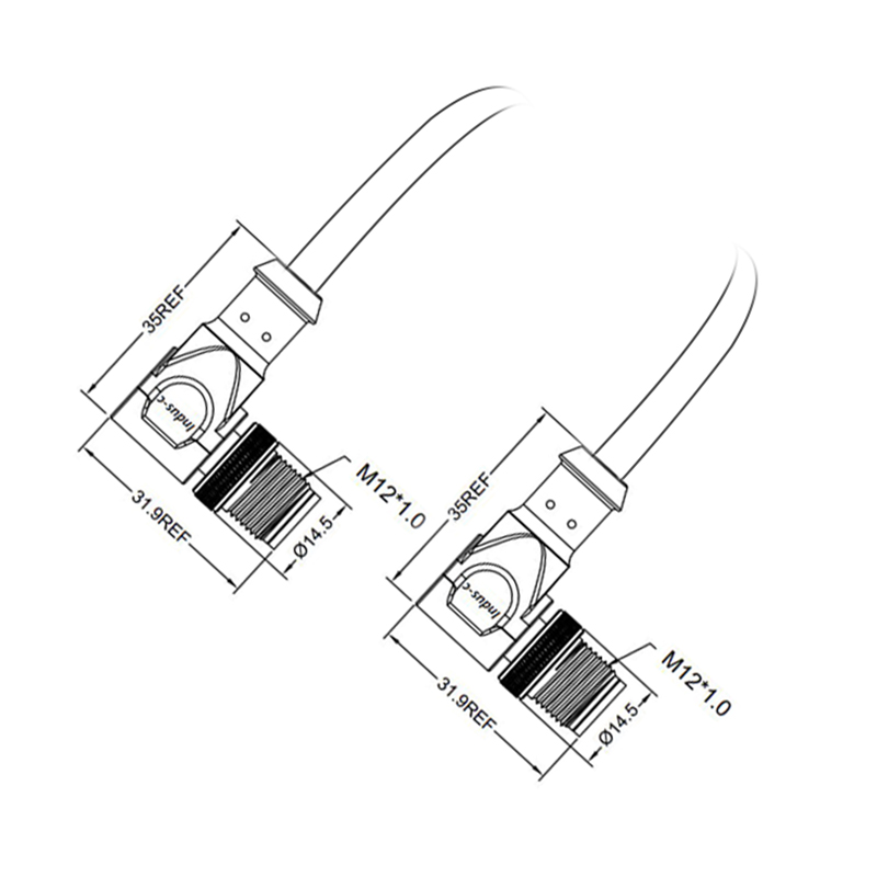 M12 17pins A code male to male right angle molded cable,shielded,PUR,-40°C~+105°C,26AWG 0.14mm²,brass with nickel plated screw